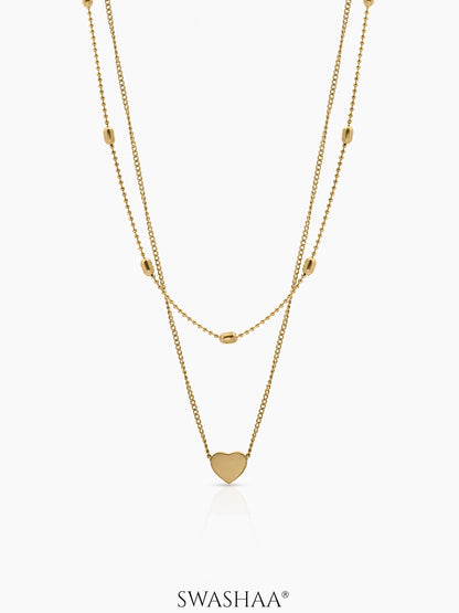 Lorena Heart Drop 18K Gold Plated Layered Necklace Gold
