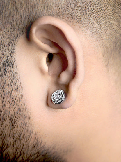 Lucent Cushion Silver Men's Stud Earrings