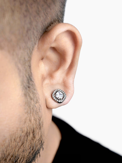 Lucent Cushion Silver Men's Stud Earrings