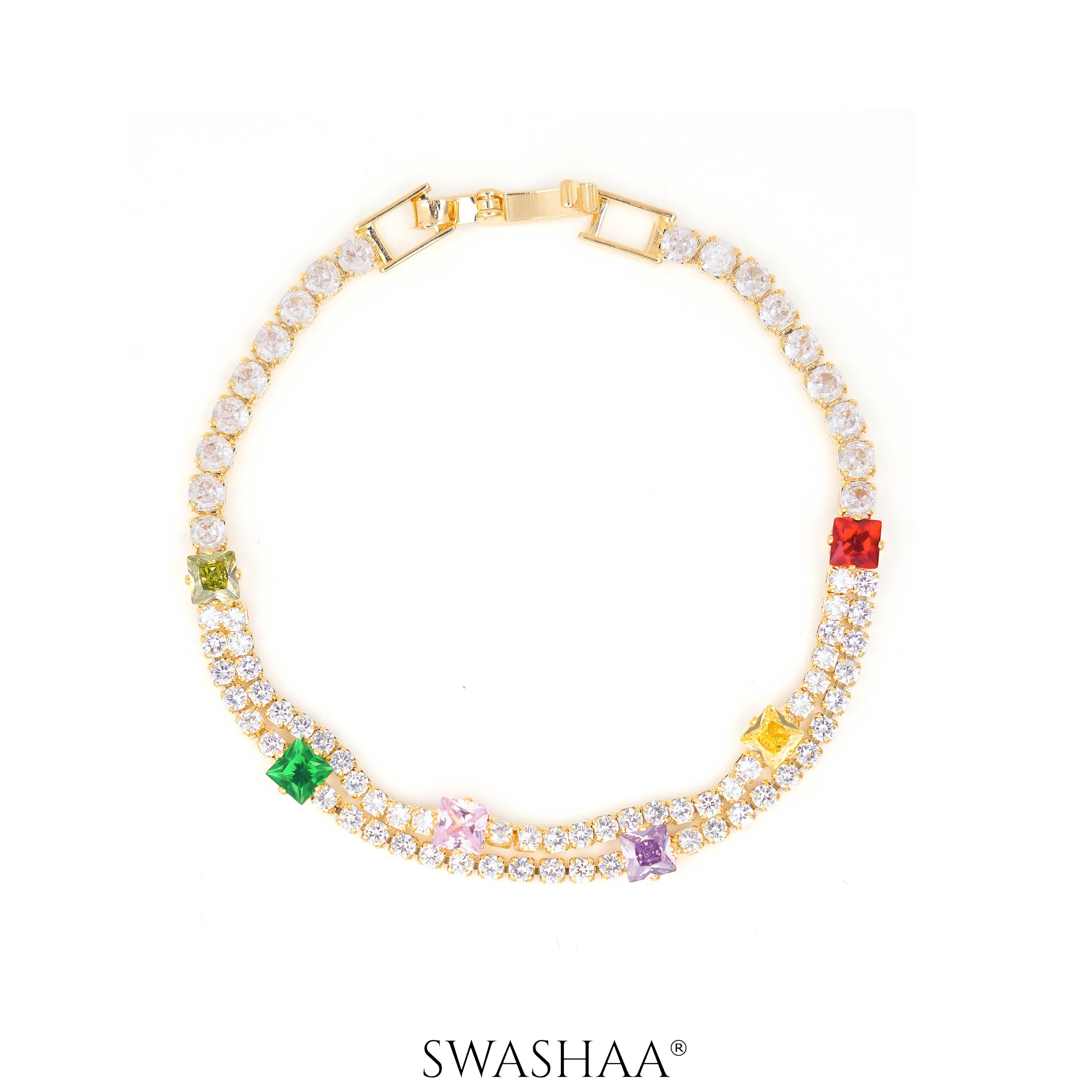 Lucy Multi Coloured Square-cut Layered Tennis Bracelet Gold