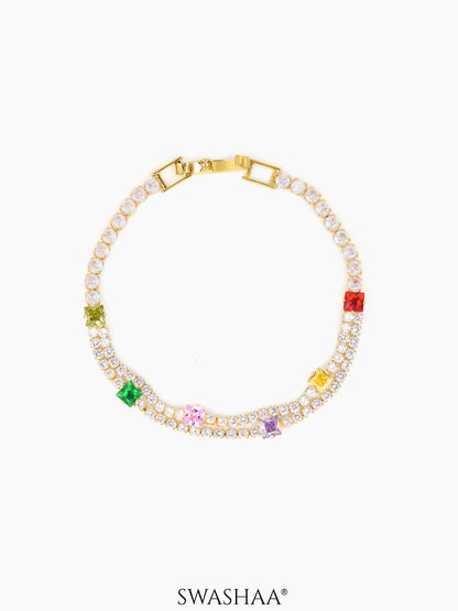 Lucy Multi Coloured Square-cut Layered Tennis Bracelet Gold