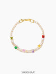 Lucy Multi Coloured Square-cut Layered Tennis Bracelet Gold