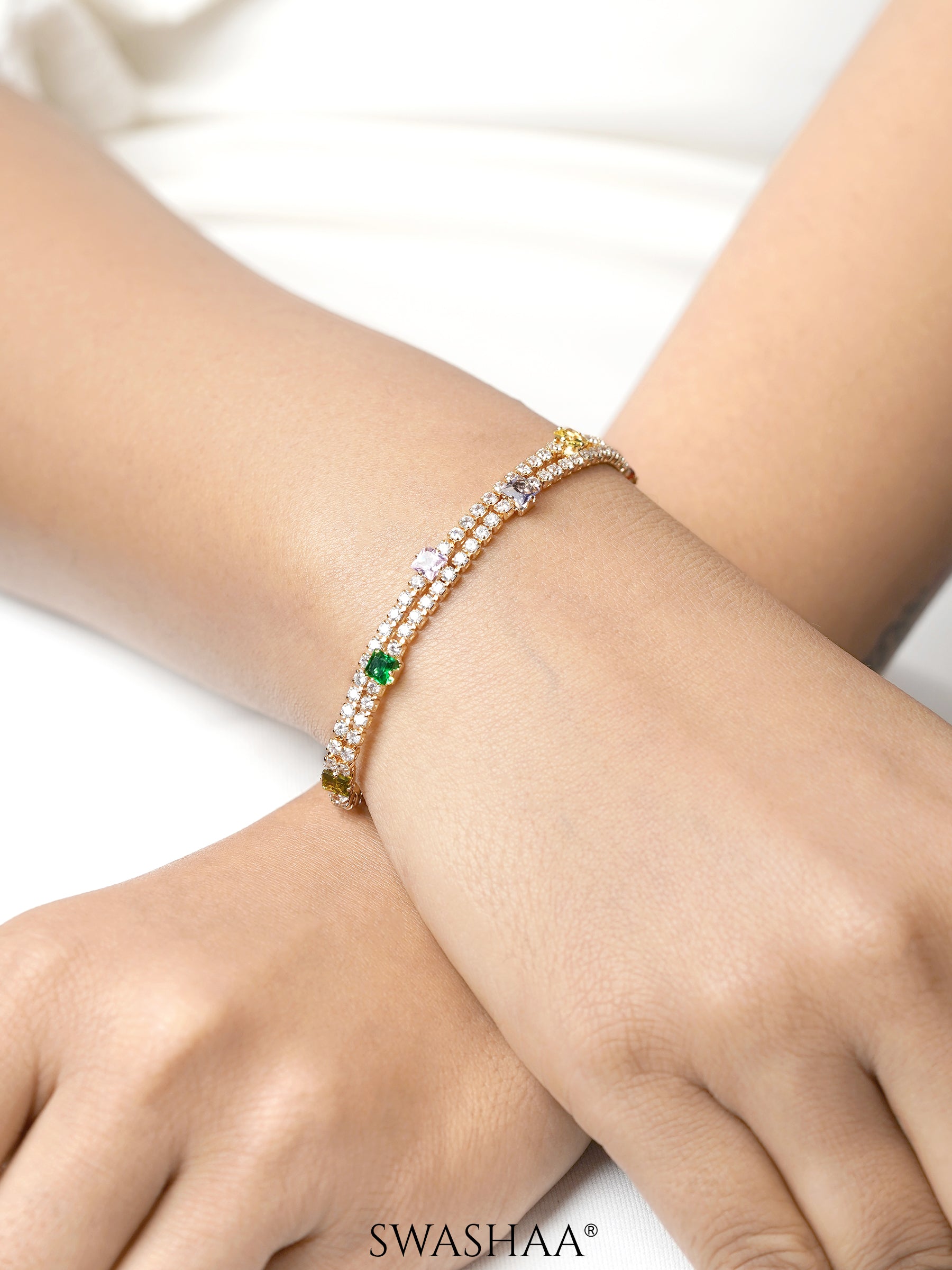 Lucy Multi Coloured Square-cut Layered Tennis Bracelet