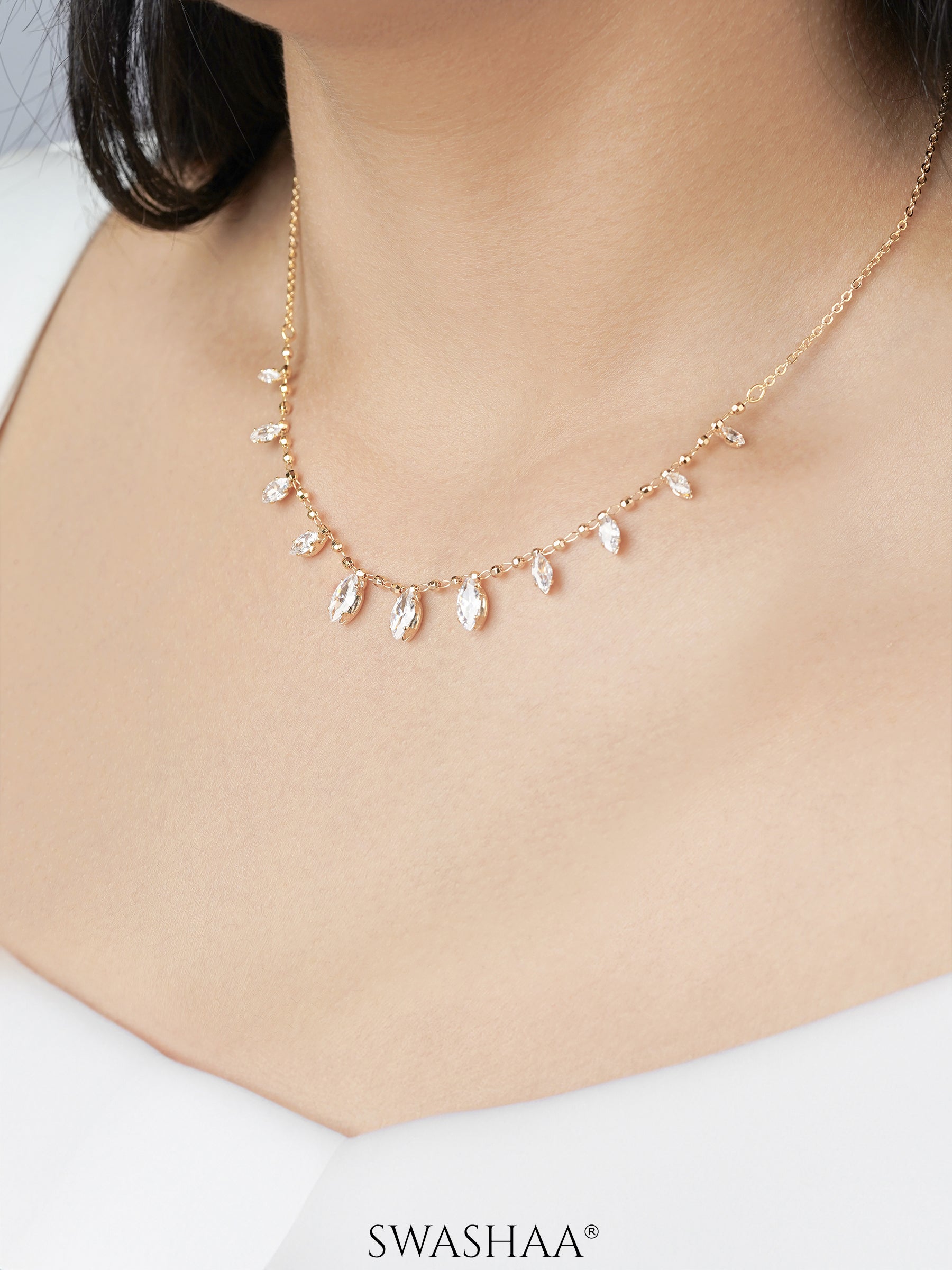 Lunara Marquise Drizzle Drop Charm 18K Gold Plated Choker