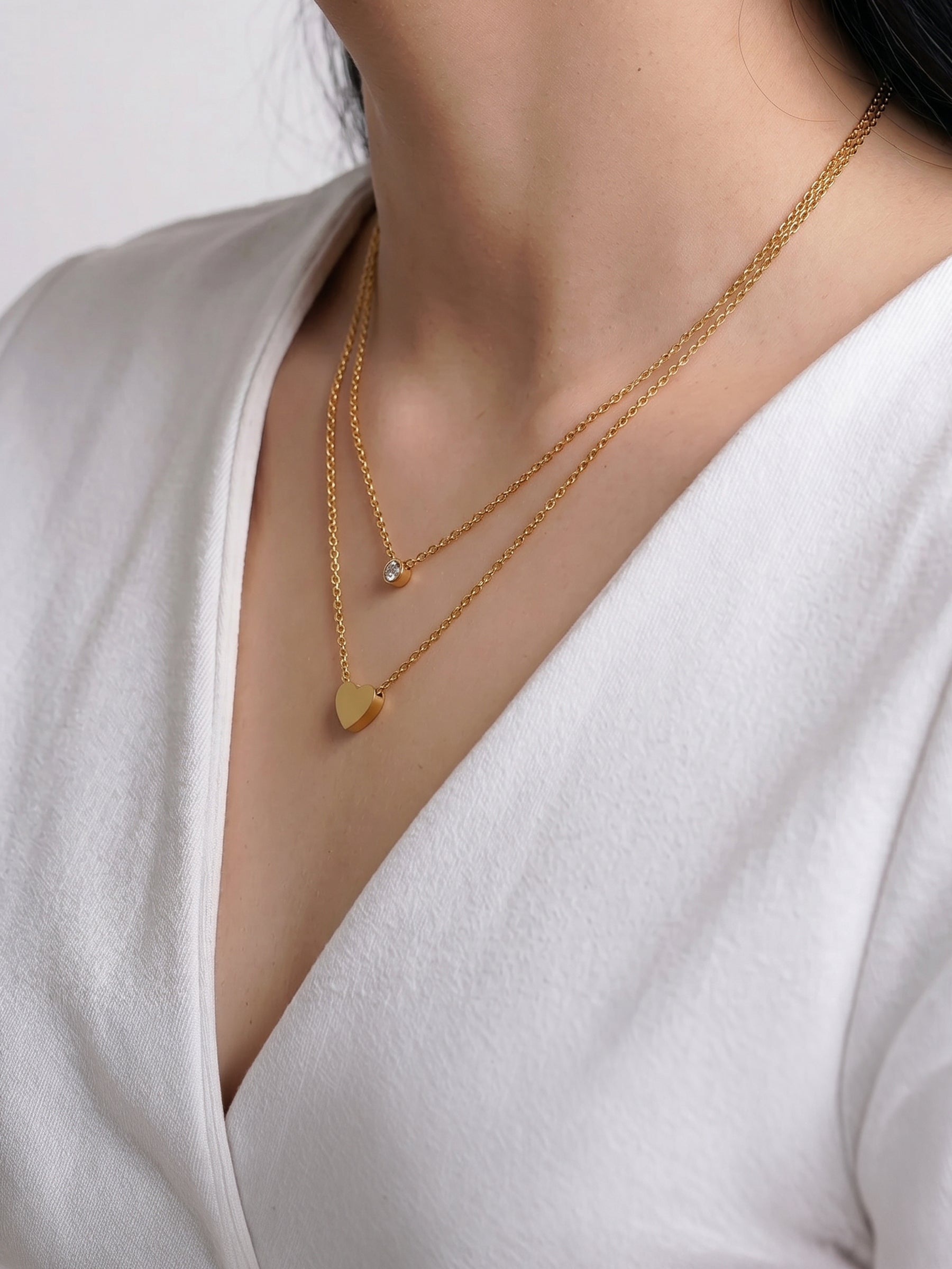 Lureva Diamond Heart Layered Necklace