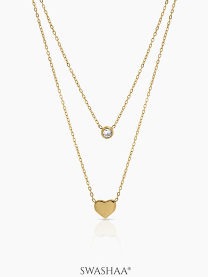 Lureva Diamond Heart Layered Necklace Gold