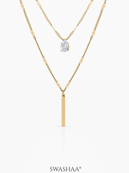 Lynna Bar Layered Necklace 18K Gold Plated