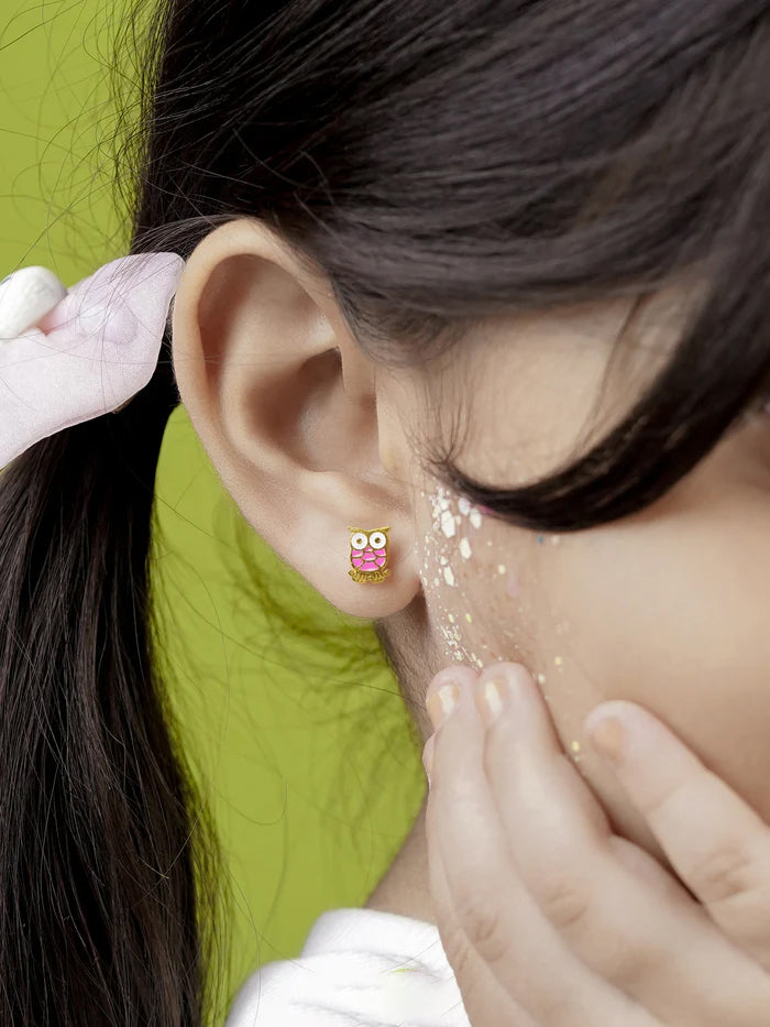 Mac Owl 18K Gold Plated Kid's Earrings