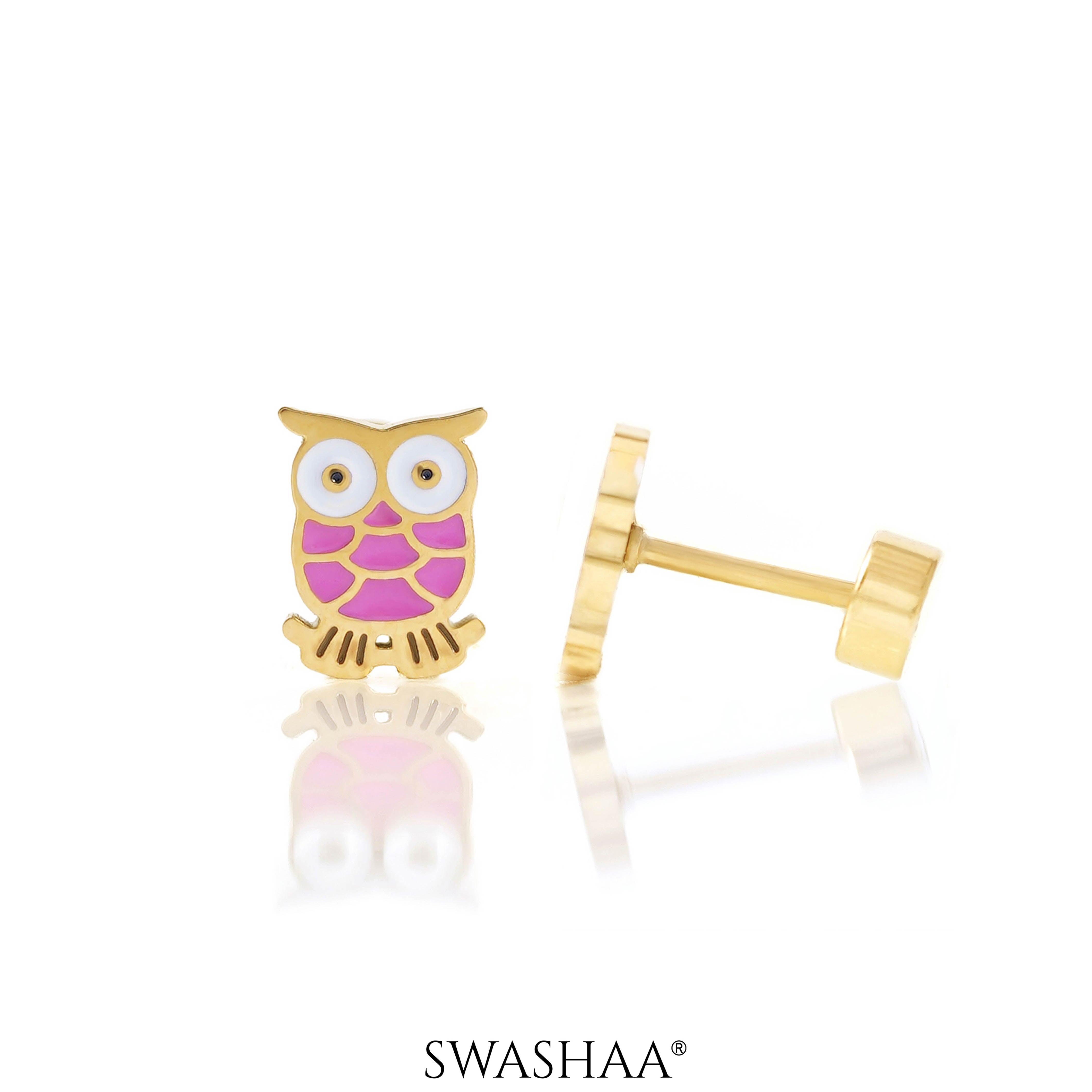 Mac Owl 18K Gold Plated Kid's Earrings Gold