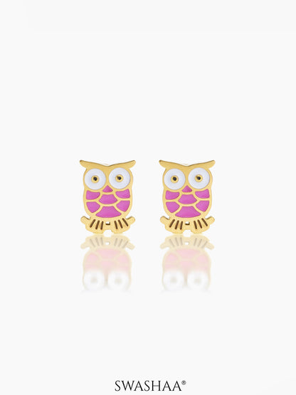Mac Owl 18K Gold Plated Kid's Earrings