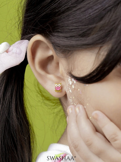 Mac Owl 18K Gold Plated Kid's Earrings