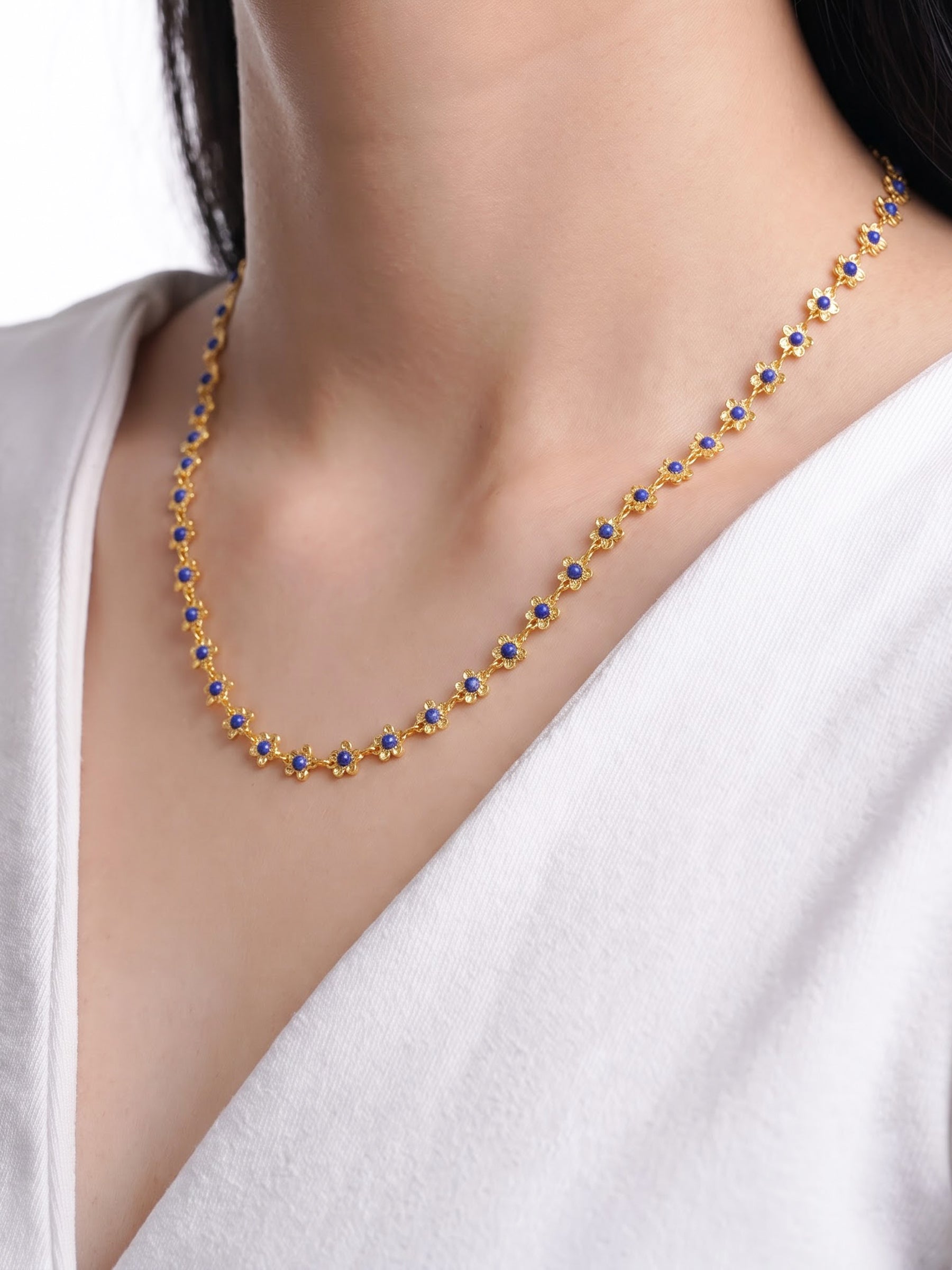 Madona 14K Gold Plated Necklace Blue - 14K Gold Plated