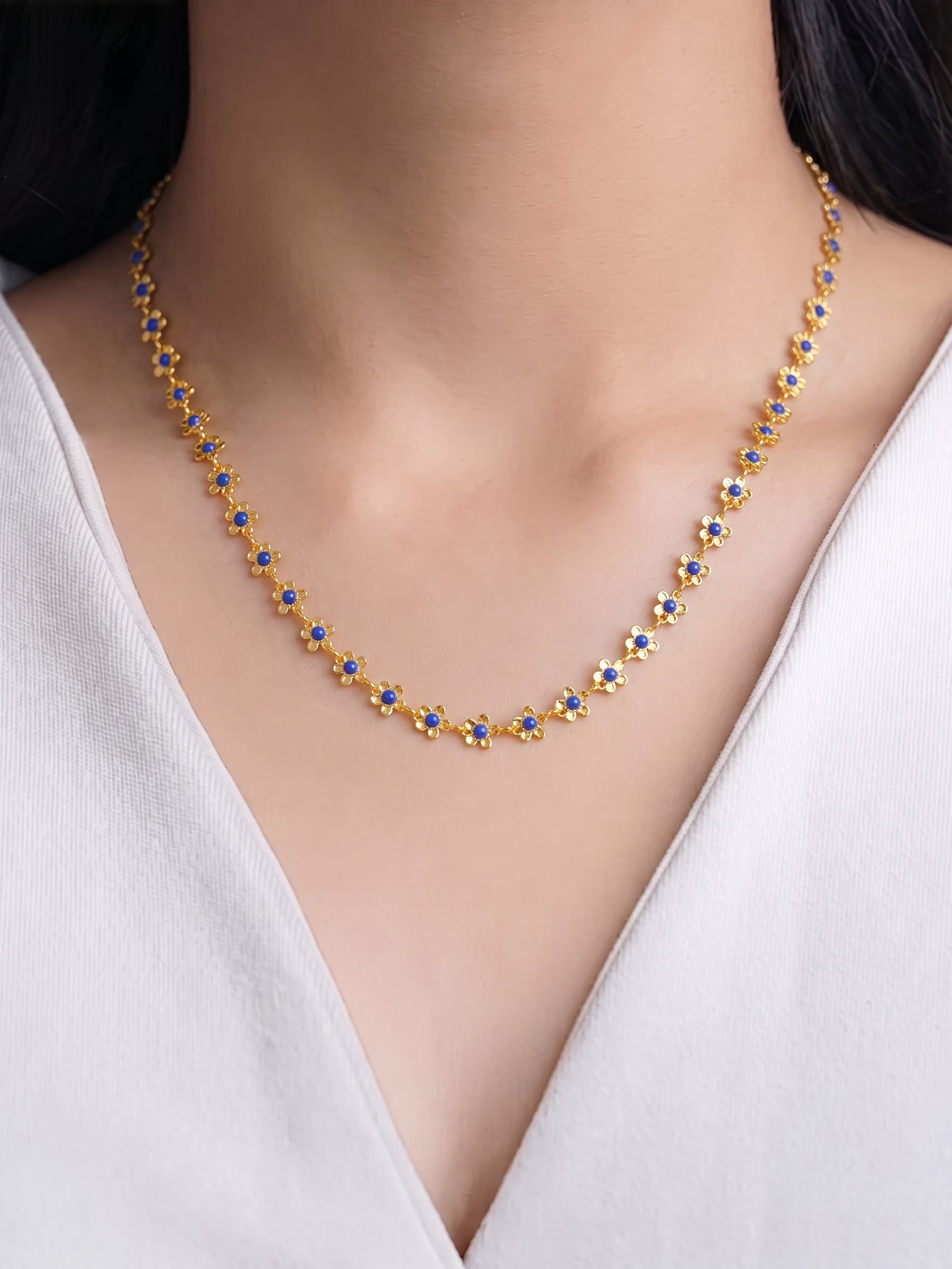Madona 14K Gold Plated Necklace Blue - 14K Gold Plated