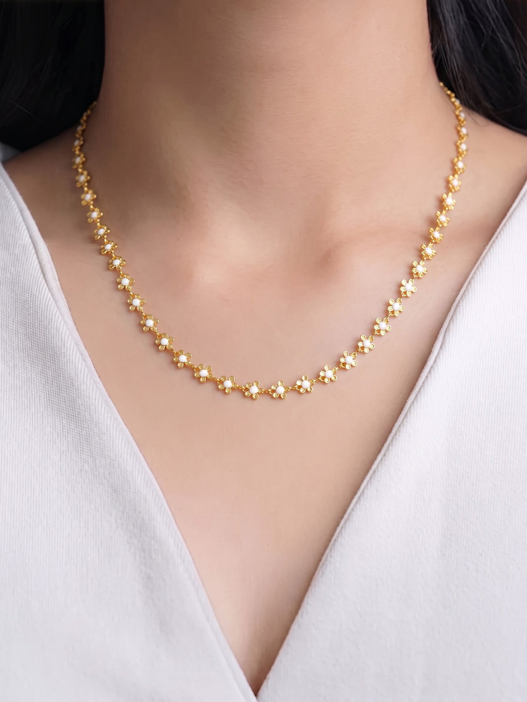 Madona 14K Gold Plated Necklace White - 14K Gold Plated
