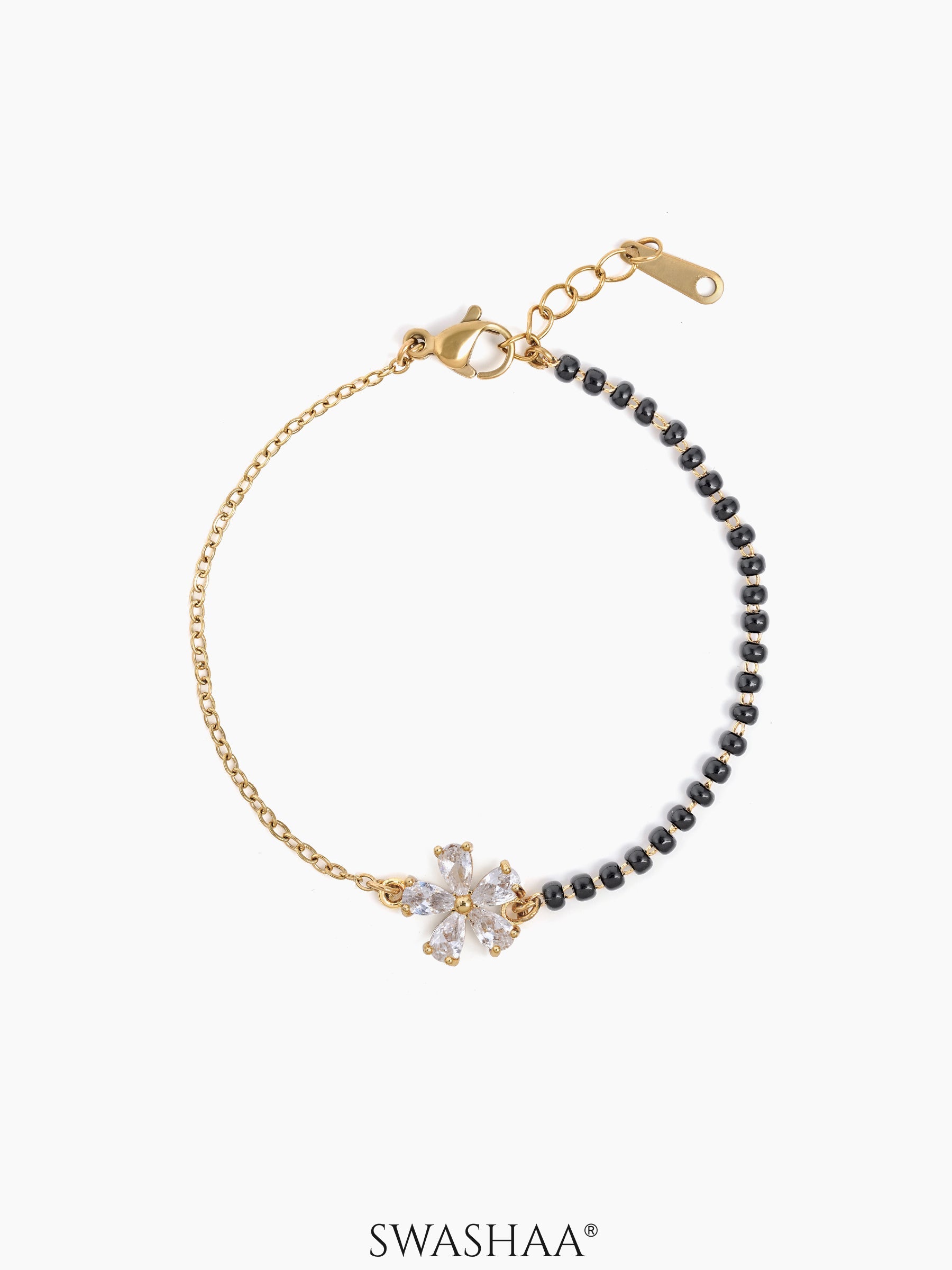 Meher Flower Diamond Mangalsutra Bracelet 18K Gold Plated
