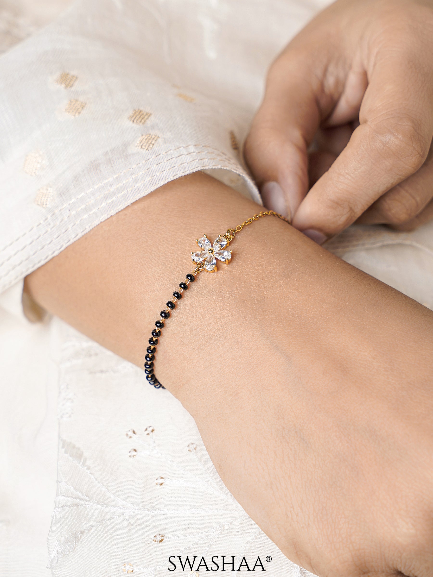 Meher Flower Diamond Mangalsutra Bracelet