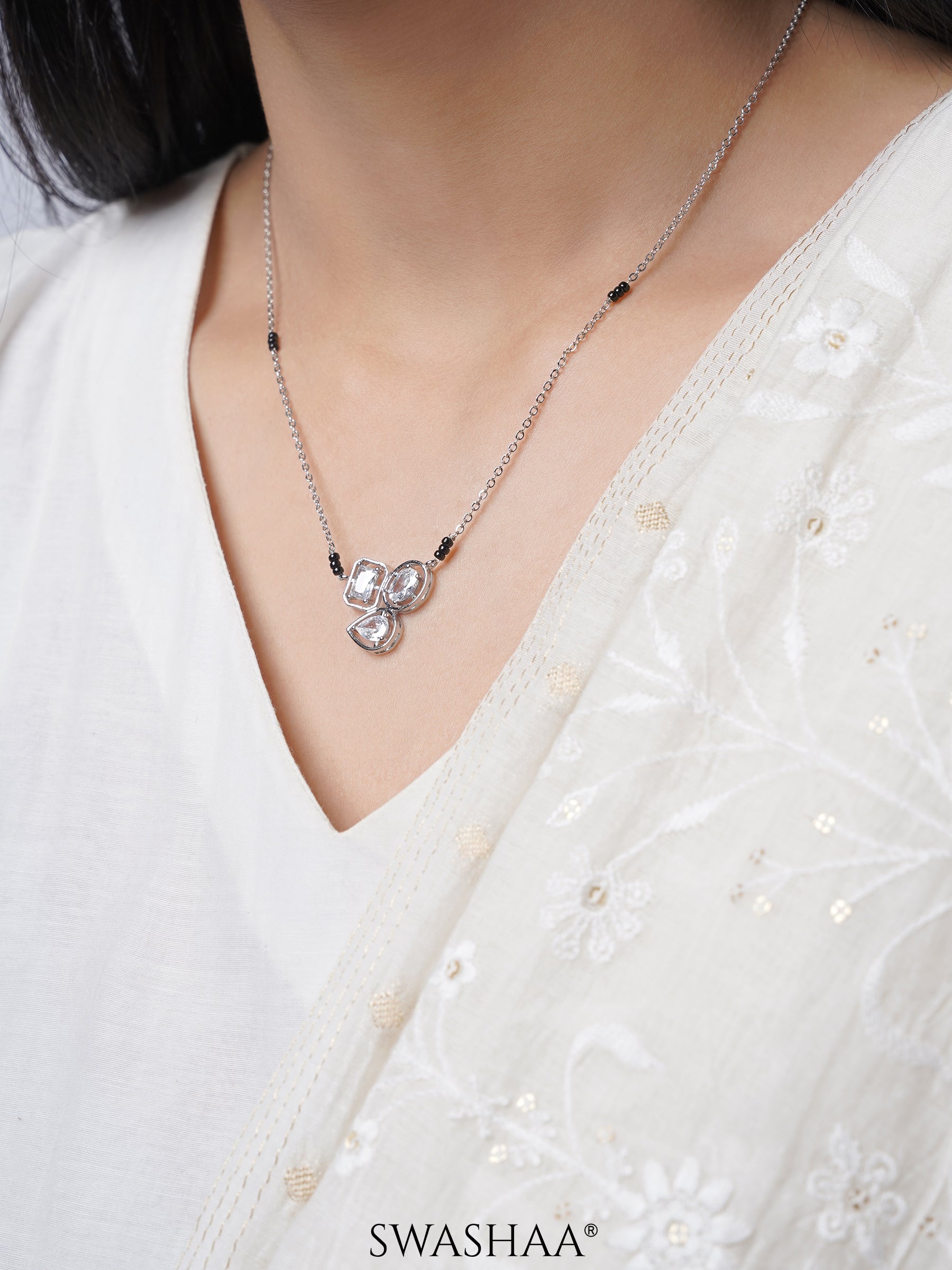 Malti Solitaire Silver Mangalsutra