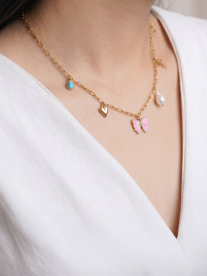 Maribel Bow Pearl Charms Necklace