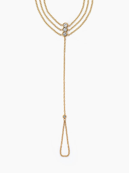Maristel Diamond Layered Chain 18K Gold Plated Ring Bracelet
