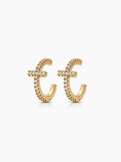Marlow Diamond Cross 18K Gold Plated Ear Cuffs