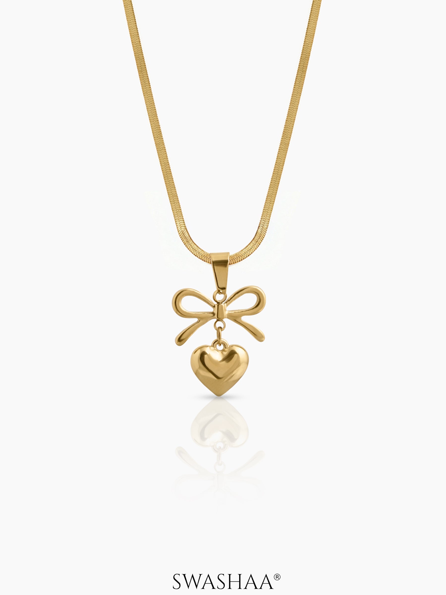 Marvella bow Heart Necklace 18K Gold Plated
