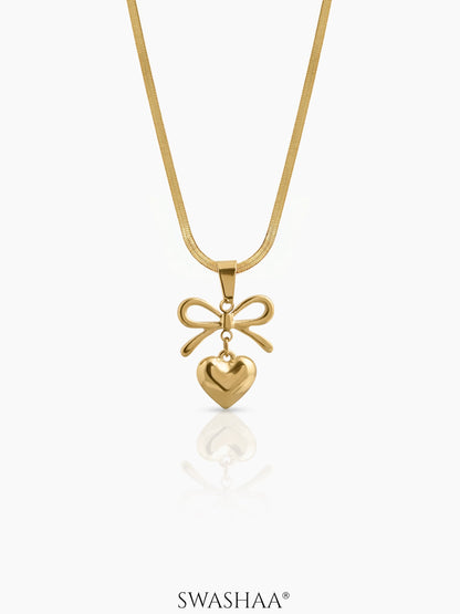 Marvella bow Heart Necklace 18K Gold Plated