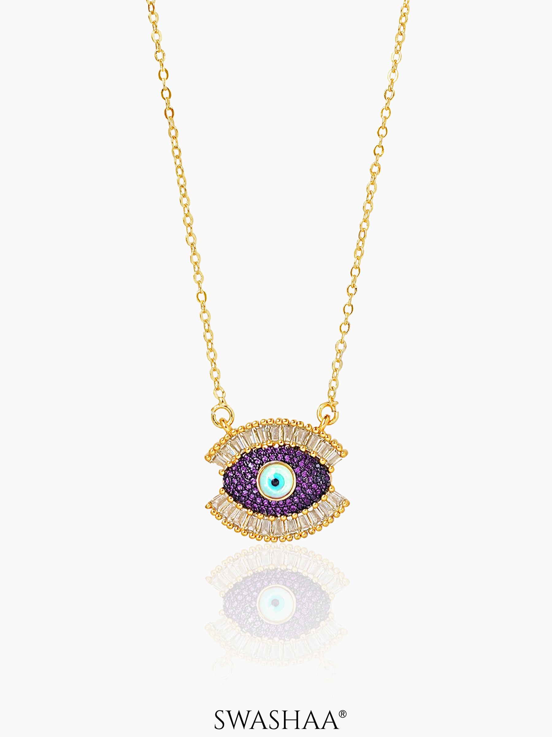 Meesha Evil Eye Necklace Wine 18k Gold Plated