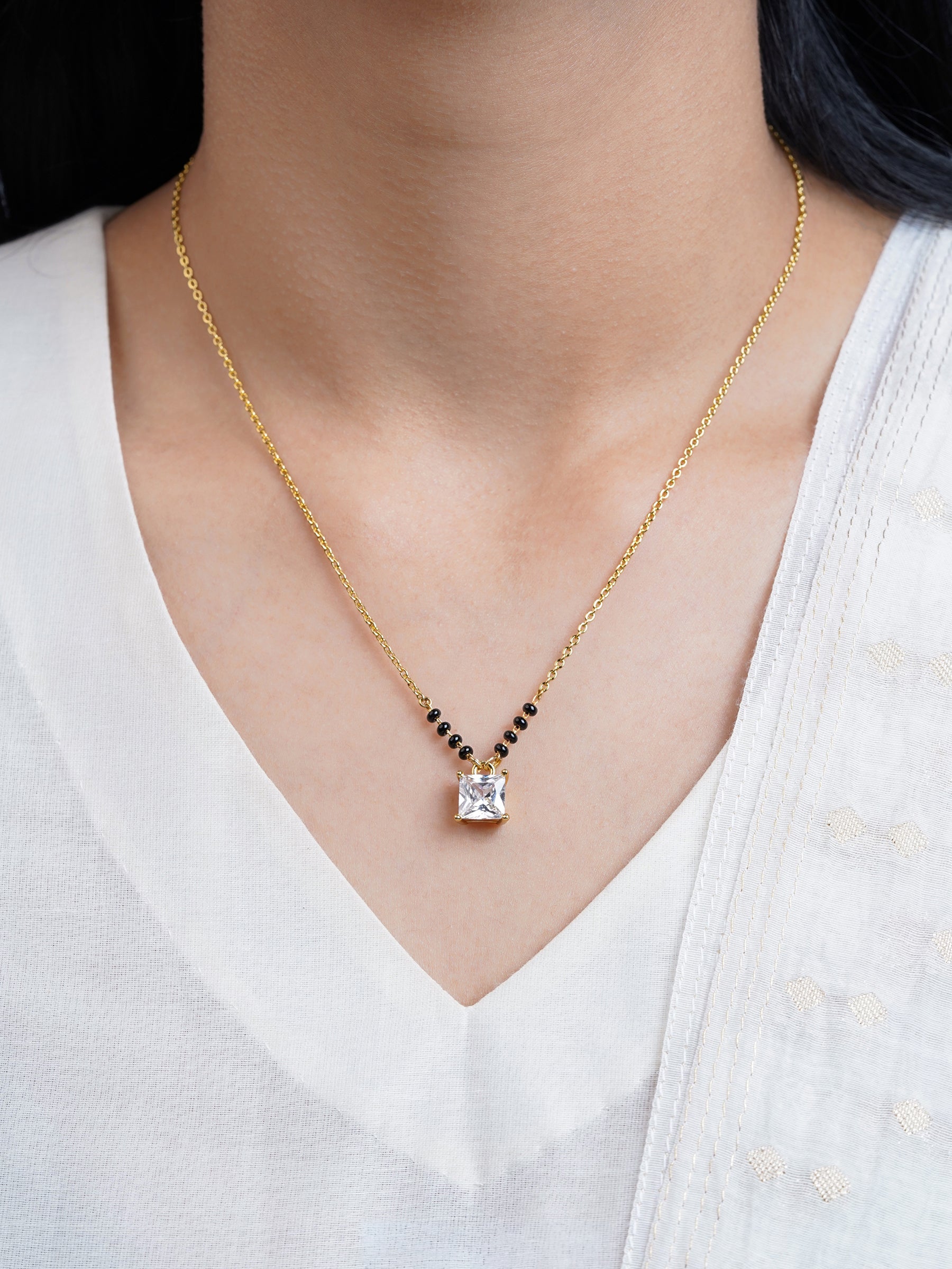 Mehali Princess Square 18K Gold Plated Solitaire Mangalsutra
