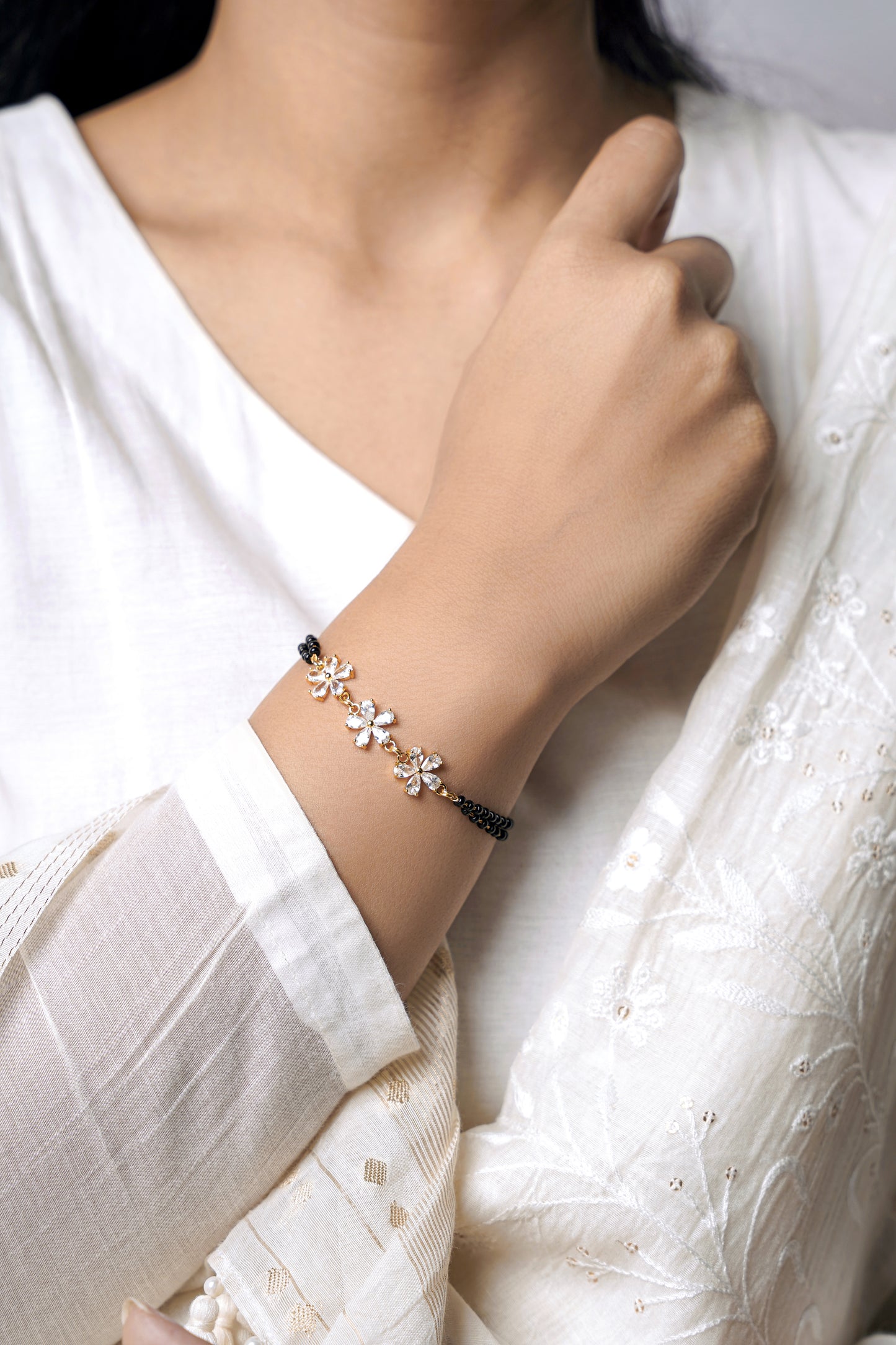 Meher Trio Flower Diamond Mangalsutra Bracelet