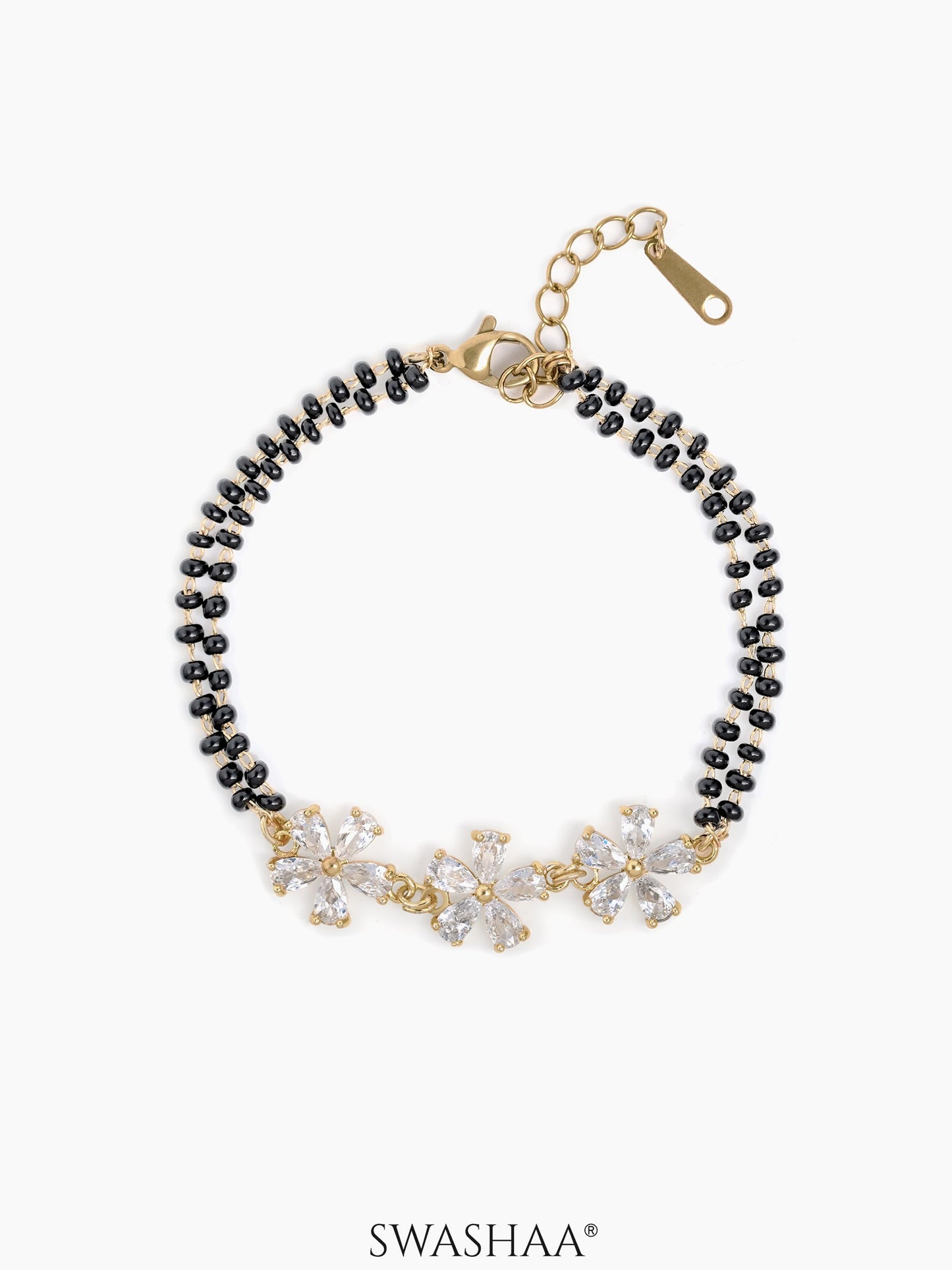 Meher Trio Flower Diamond Mangalsutra Bracelet 18K Gold Plated