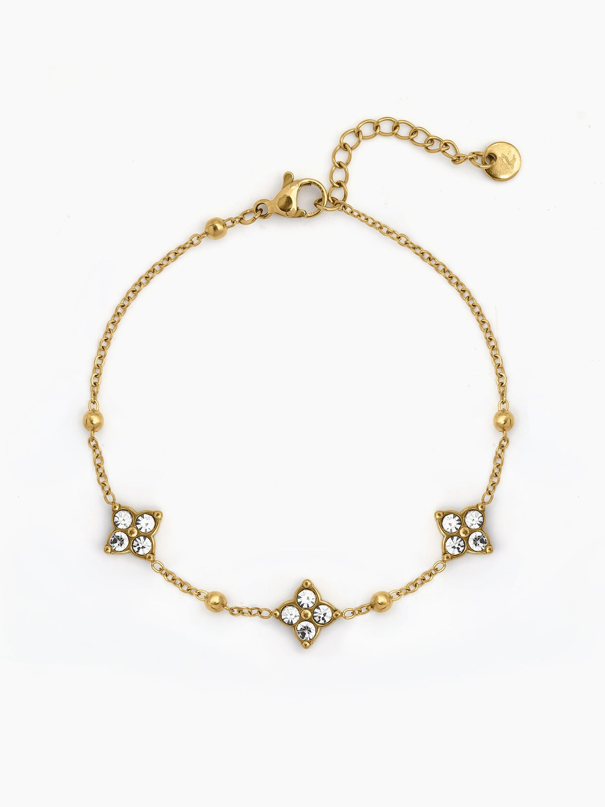 Merolia Floral Diamond 18K Gold Plated Chain Bracelet Gold