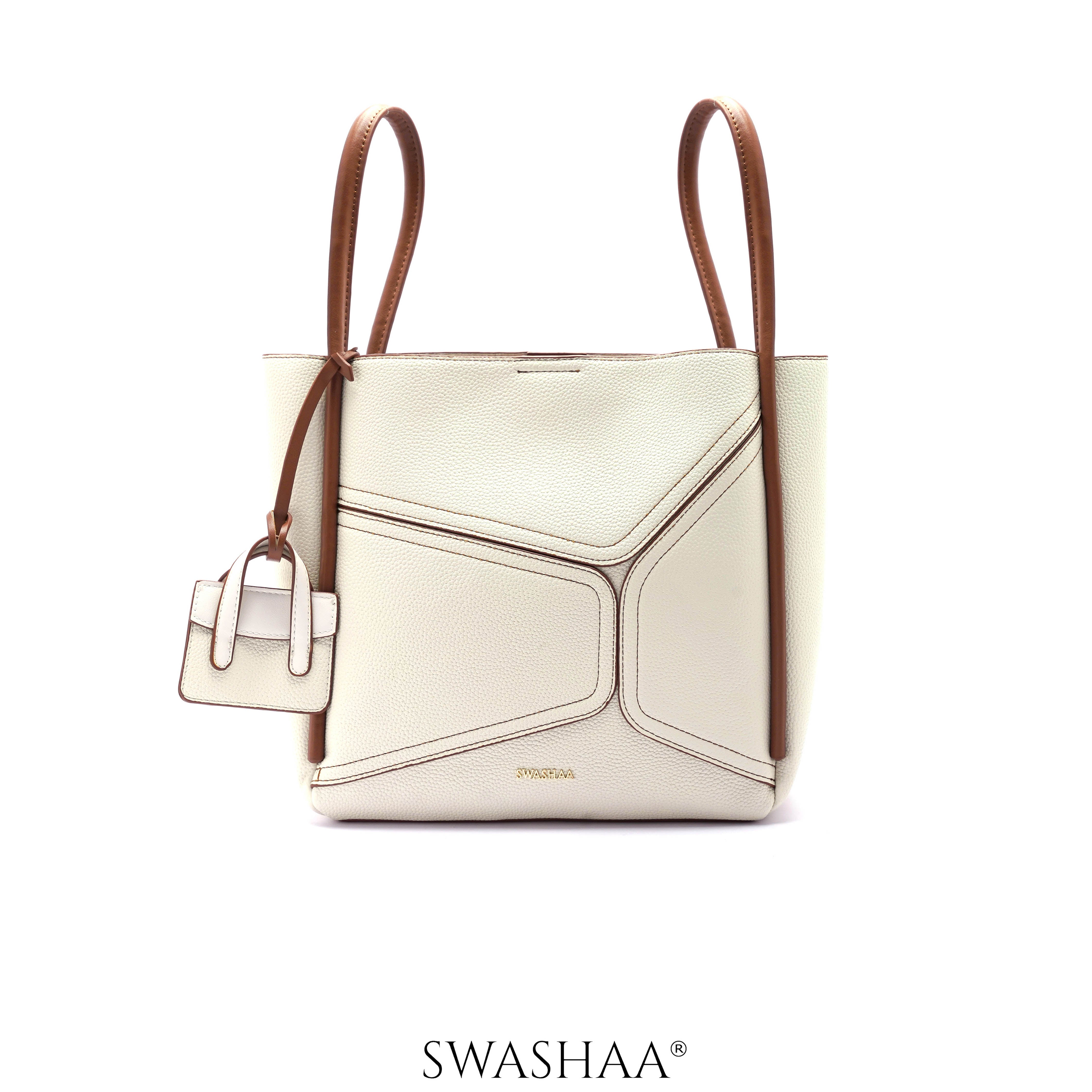Mic Leather Tote Bag Cream