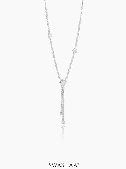 Mila Square Crystal Drop Y-shaped Necklace Silver