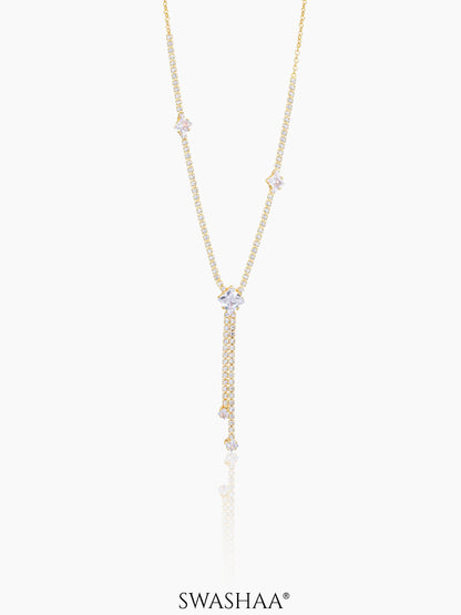 Mila Square Crystal Drop Y-shaped Necklace Gold