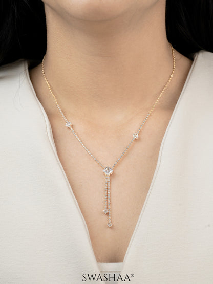 Mila Square Crystal Drop Y-shaped Necklace