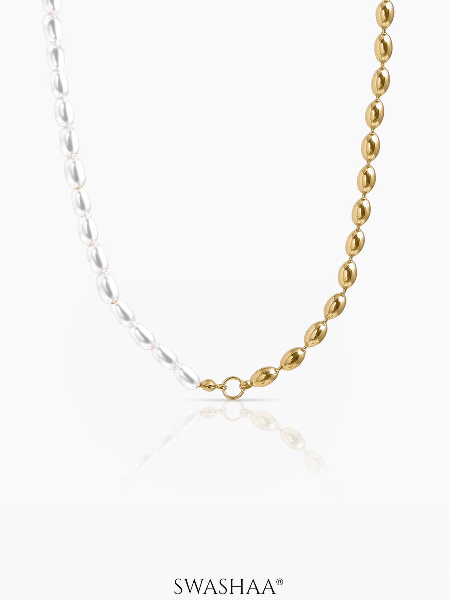 Milena Pearl Beaded Chain Necklace 18K Gold Plated