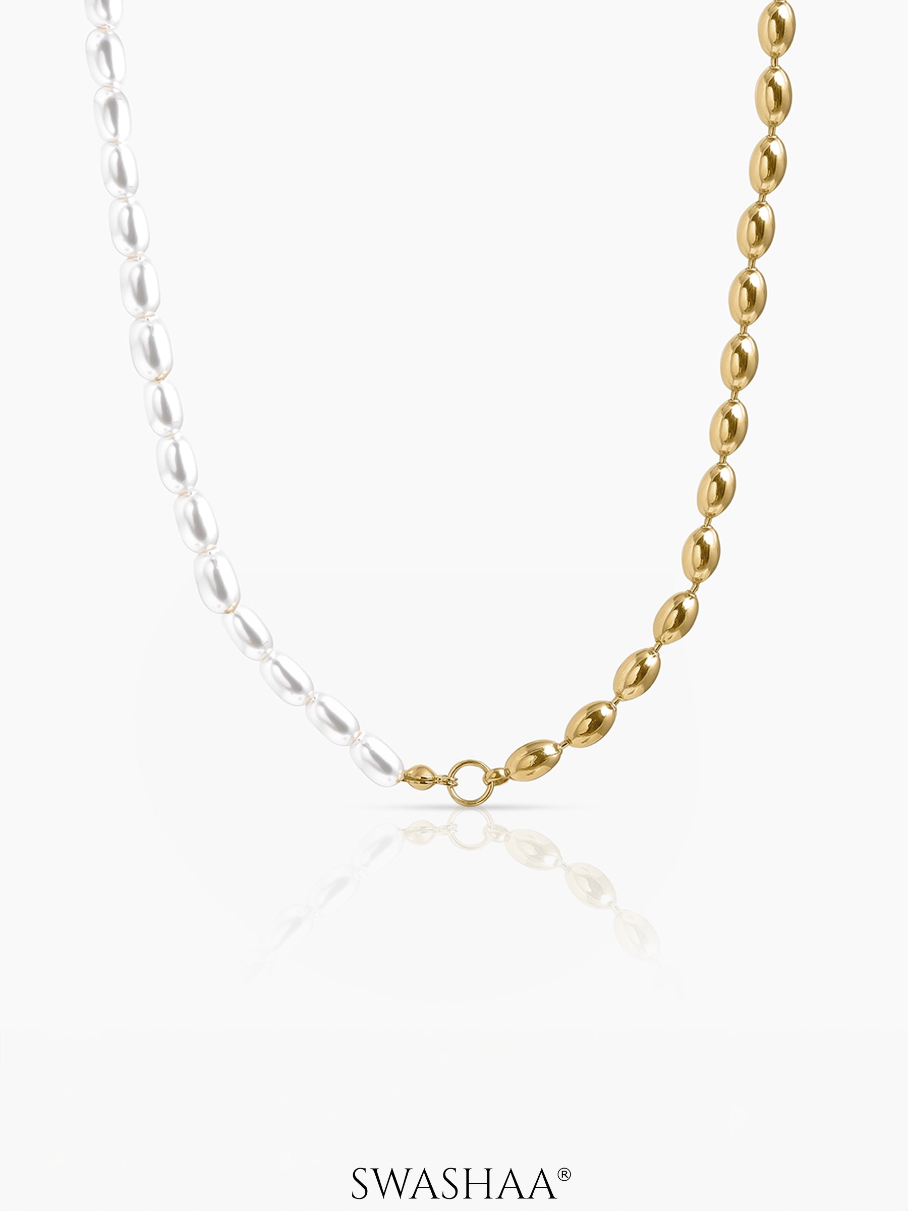 Milena Pearl Beaded Chain Necklace 18K Gold Plated