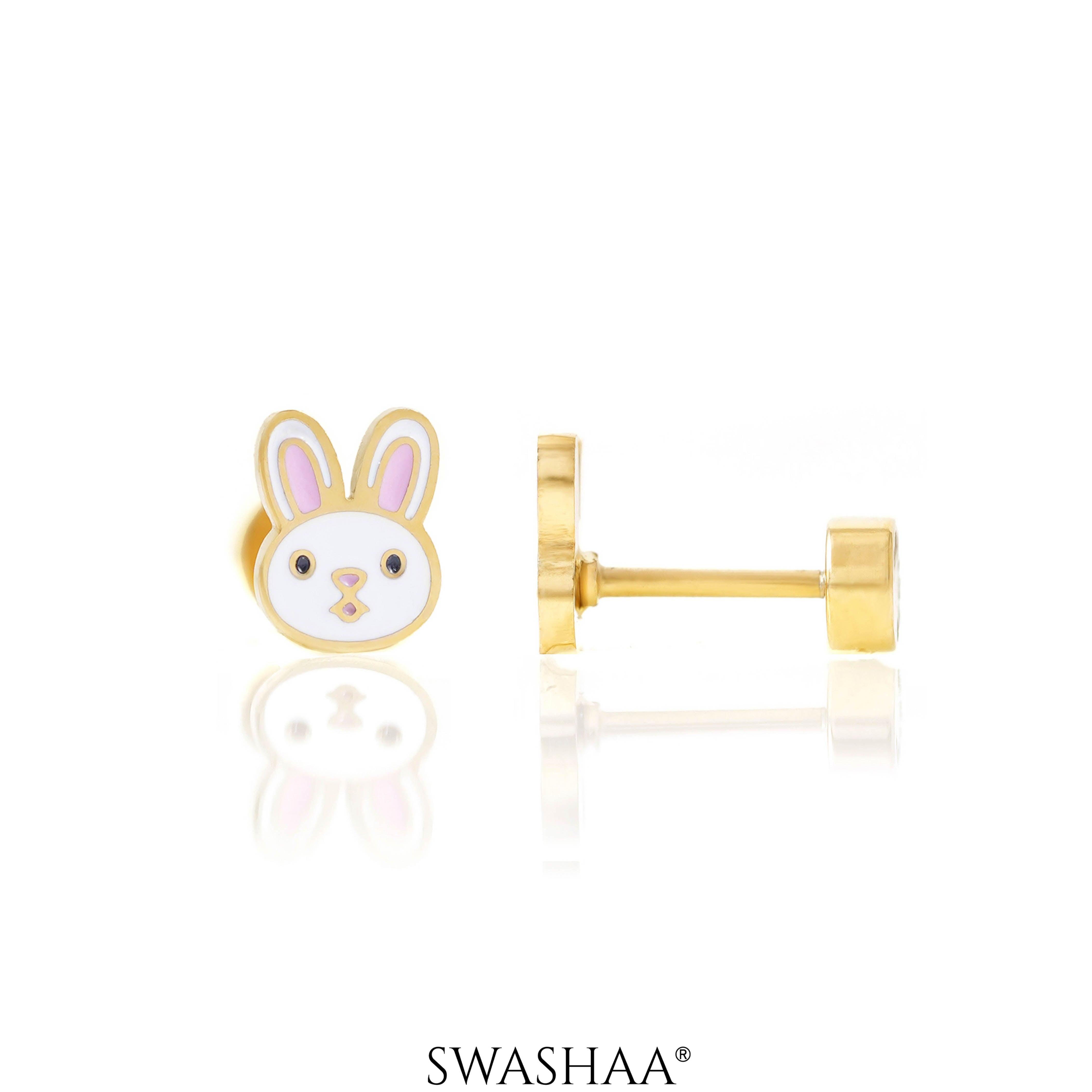 Mini Rabbit Face18K Gold Plated Kid's Earrings Gold