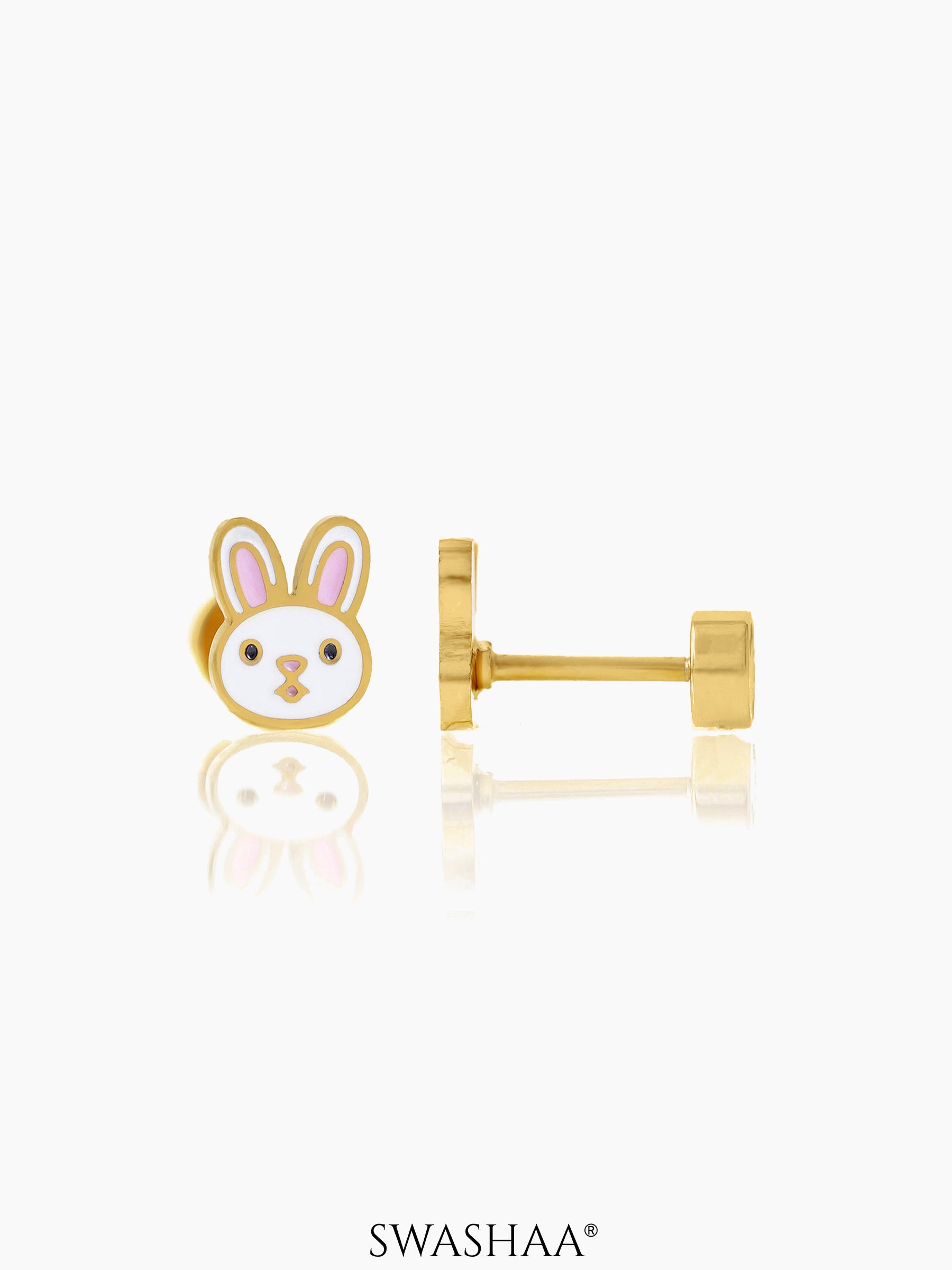 Mini Rabbit Face18K Gold Plated Kid's Earrings
