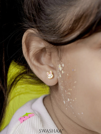 Mini Rabbit Face18K Gold Plated Kid's Earrings
