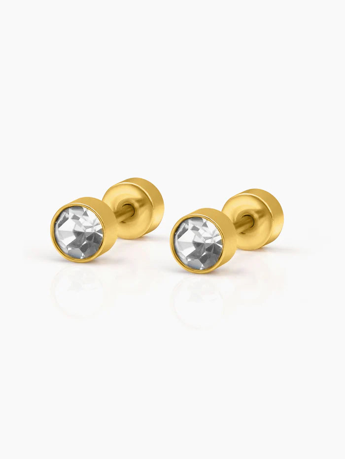 Mini Solitaire 4MM 18K Gold Plated Kid's Stud Earrings