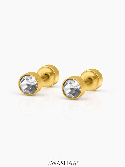 Mini Solitaire 4MM 18K Gold Plated Kid's Stud Earrings