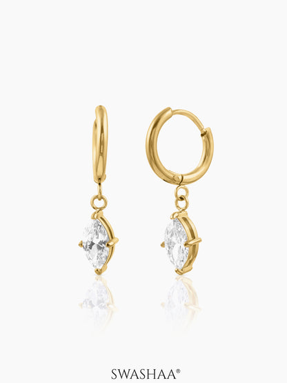 Mirabelle Solitaire 18K Gold Plated Hoop Earrings Gold