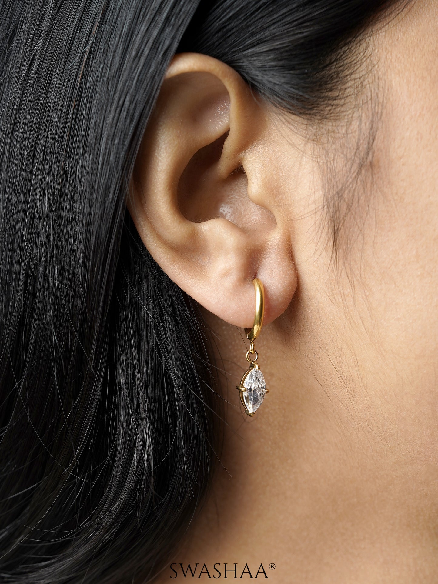 Mirabelle Solitaire 18K Gold Plated Hoop Earrings