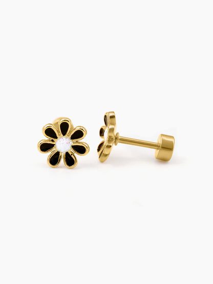 Miss Black Flower 18K Gold Plated Kid's Earrings Gold