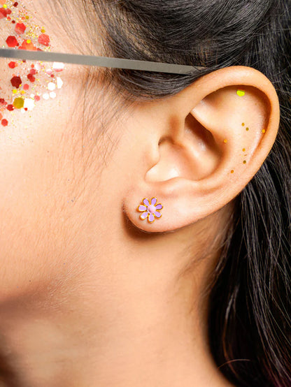 Miss Purple Flower 18K Gold Plated Kid's Earrings