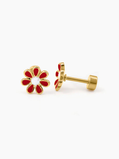 Miss Red Flower 18K Gold Plated Kid's Earrings Gold