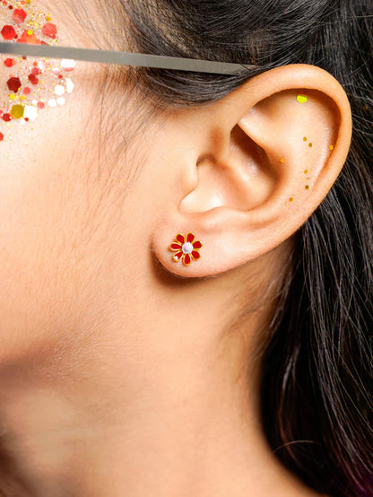Miss Red Flower 18K Gold Plated Kid's Earrings