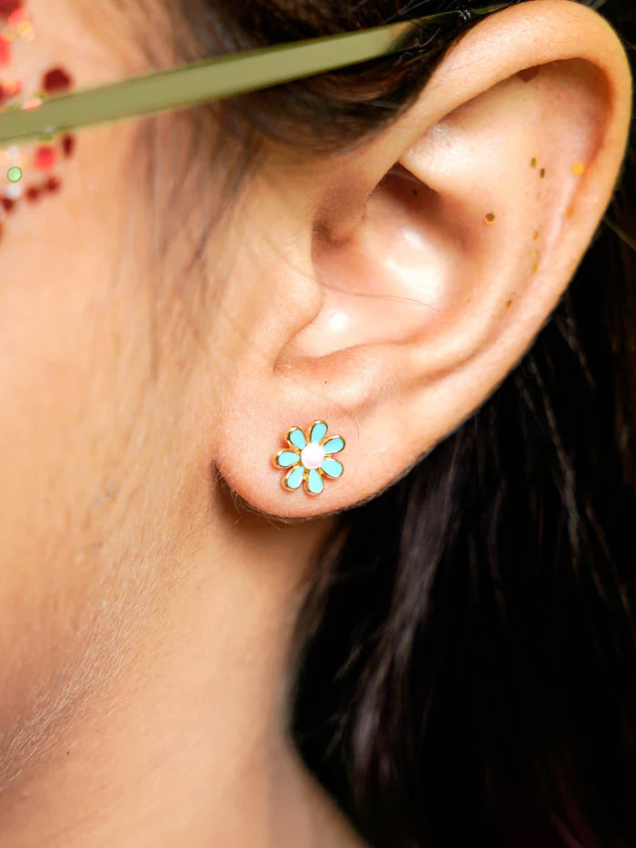 Miss Sky Blue Flower 18K Gold Plated Kid's Earrings