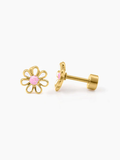 Miss White Flower 18K Gold Plated Kid's Earrings Gold